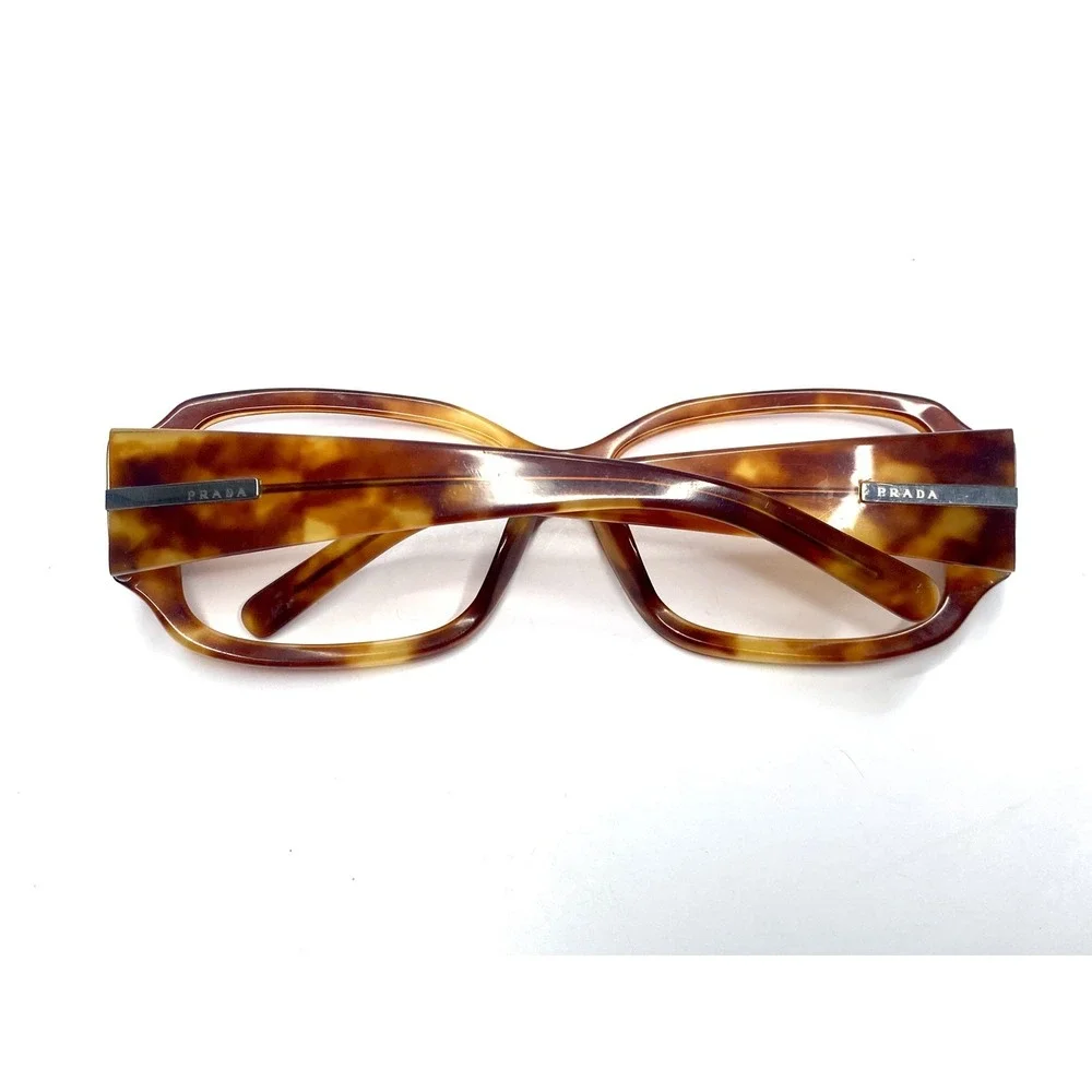 Prada Brown Amber Clear Rectangular Glasses Wide Temples Italy SPR14H 57 16 130